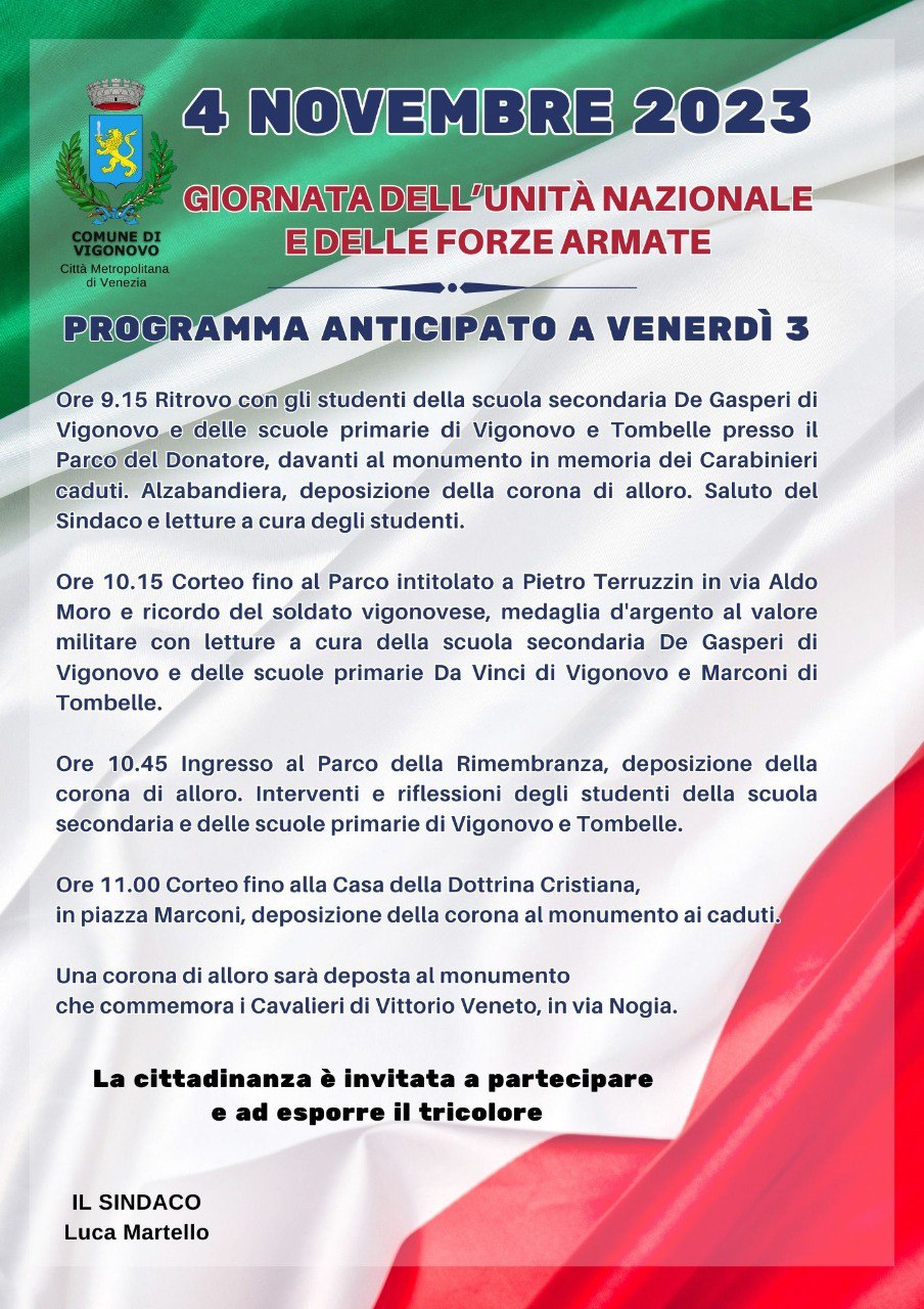 Commemorazioni per il 4 novembre Comune di Vigonovo